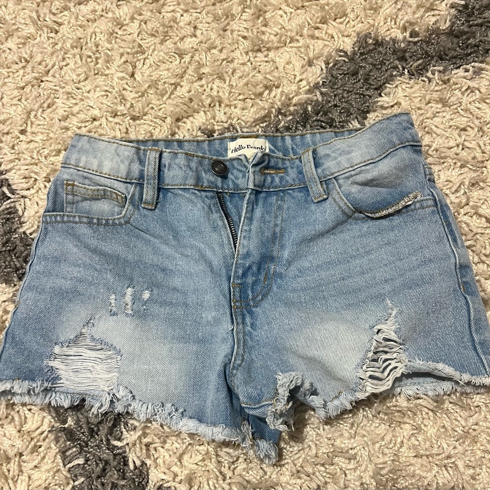 Hello Franki Distressed Girls Light Blue Denim Shorts- Size 12